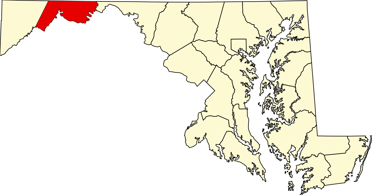 Map of Maryland highlighting Allegany County